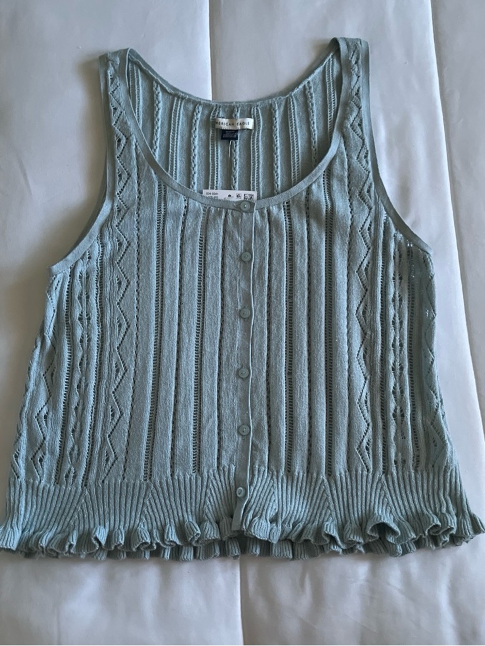 American Eagle Outfitters Light Blue Open-Knit Button Cardigan